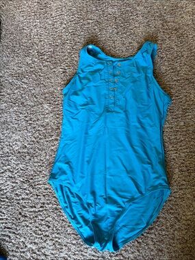 Turquoise One-Piece Swimsuit with Front Button Detail